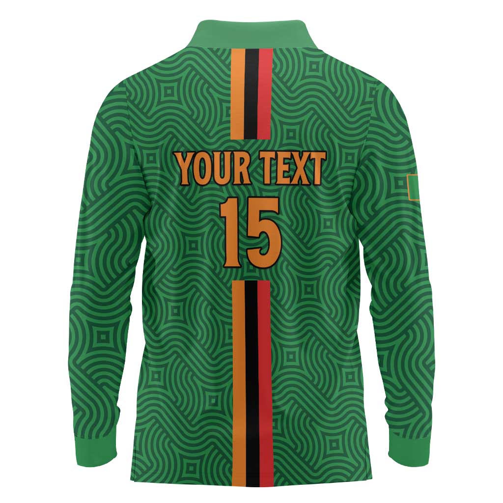 Custom Zambia Football Long Sleeve Polo Shirt Go Copper Bullets