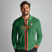 Custom Zambia Football Long Sleeve Polo Shirt Go Copper Bullets