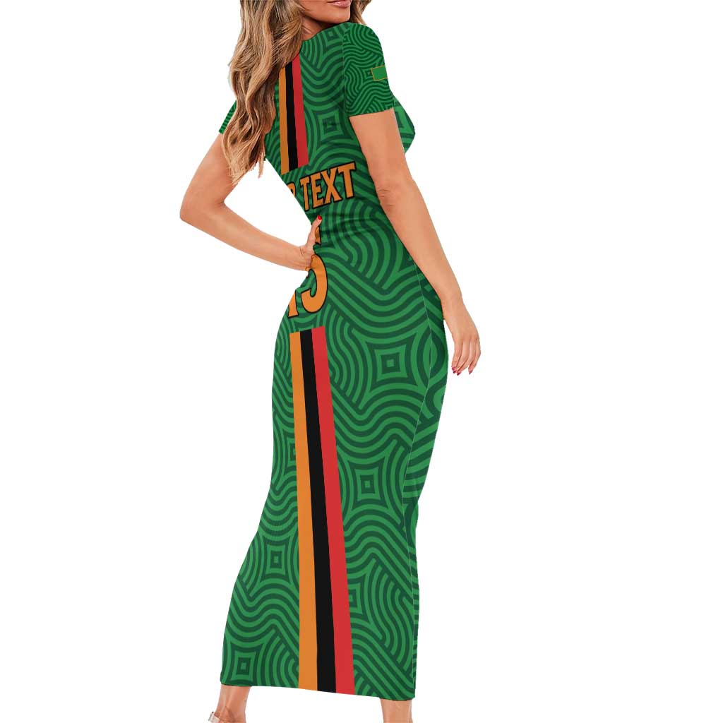 Custom Zambia Football Short Sleeve Bodycon Dress Go Copper Bullets