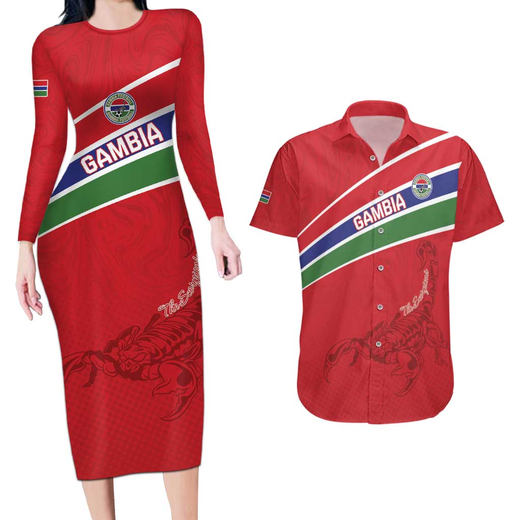 Custom Gambia Football Couples Matching Long Sleeve Bodycon Dress and Hawaiian Shirt Go Scorpions Go