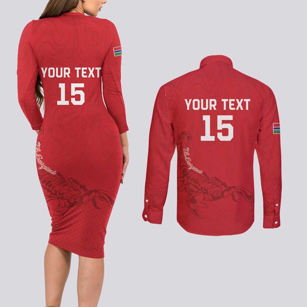 Custom Gambia Football Couples Matching Long Sleeve Bodycon Dress and Long Sleeve Button Shirt Go Scorpions Go