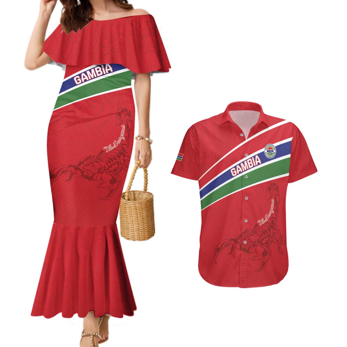 Custom Gambia Football Couples Matching Mermaid Dress and Hawaiian Shirt Go Scorpions Go
