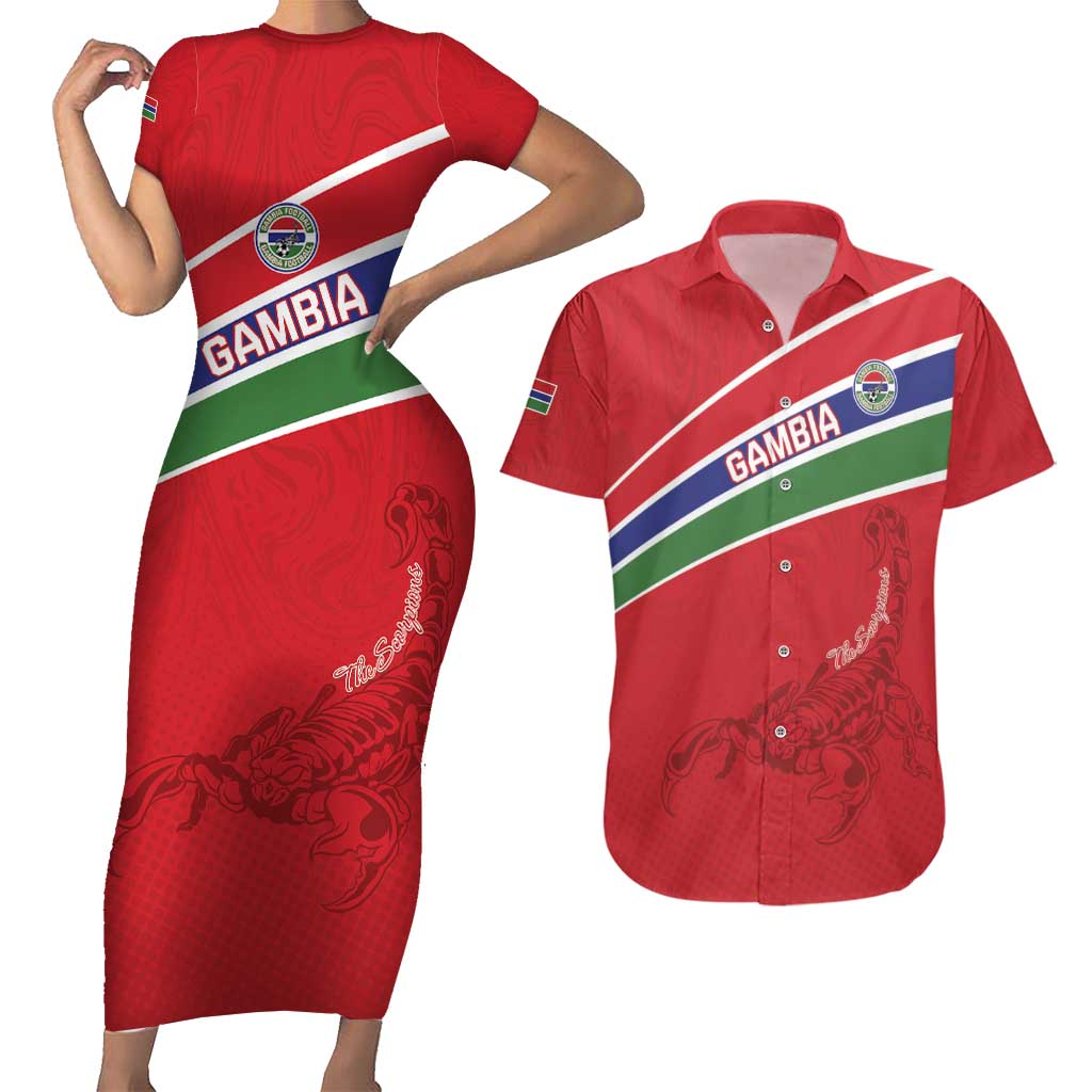Custom Gambia Football Couples Matching Short Sleeve Bodycon Dress and Hawaiian Shirt Go Scorpions Go