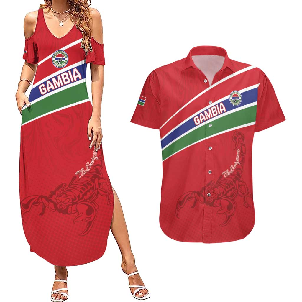 Custom Gambia Football Couples Matching Summer Maxi Dress and Hawaiian Shirt Go Scorpions Go