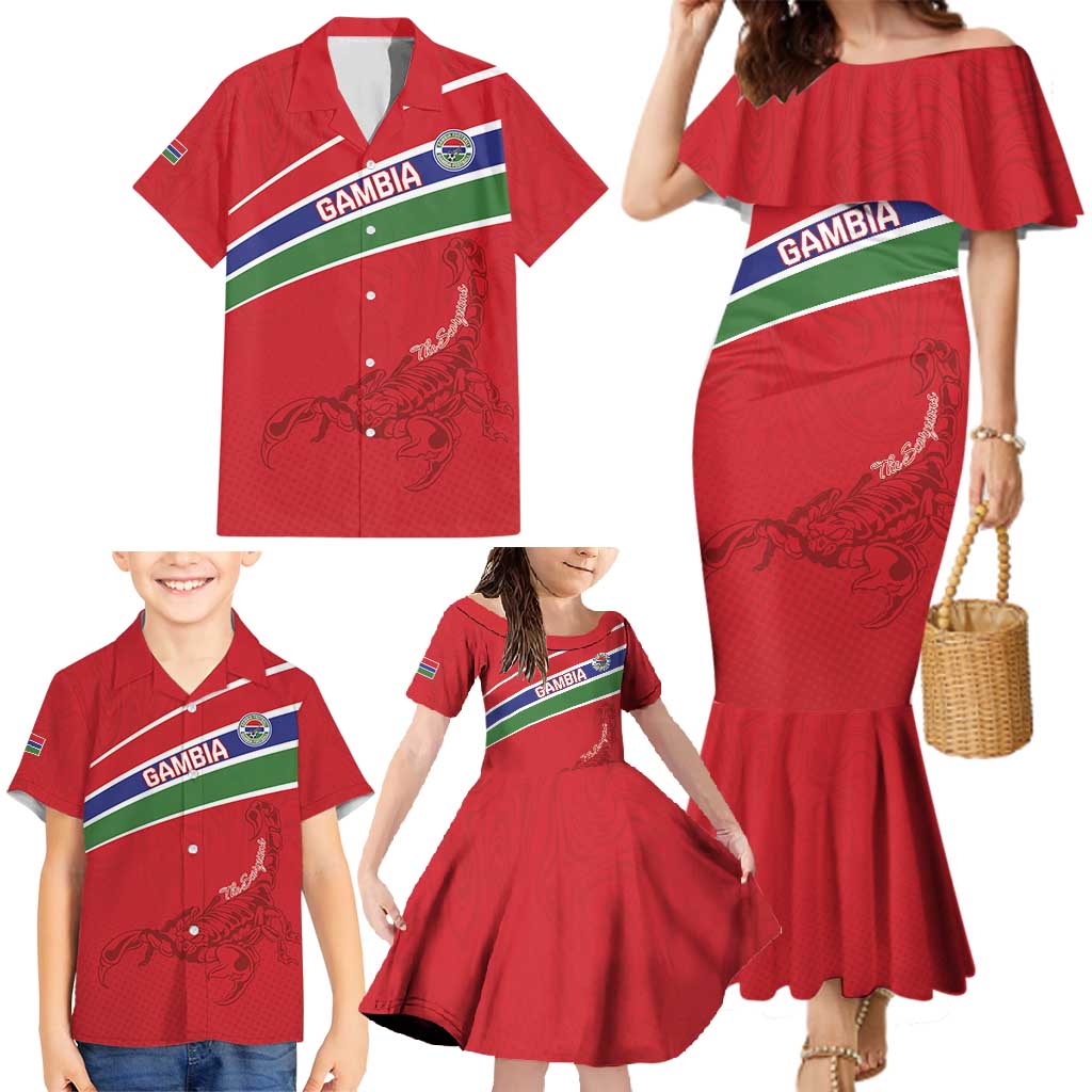 Custom Gambia Football Family Matching Mermaid Dress and Hawaiian Shirt Go Scorpions Go