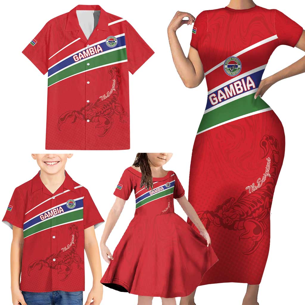 Custom Gambia Football Family Matching Short Sleeve Bodycon Dress and Hawaiian Shirt Go Scorpions Go