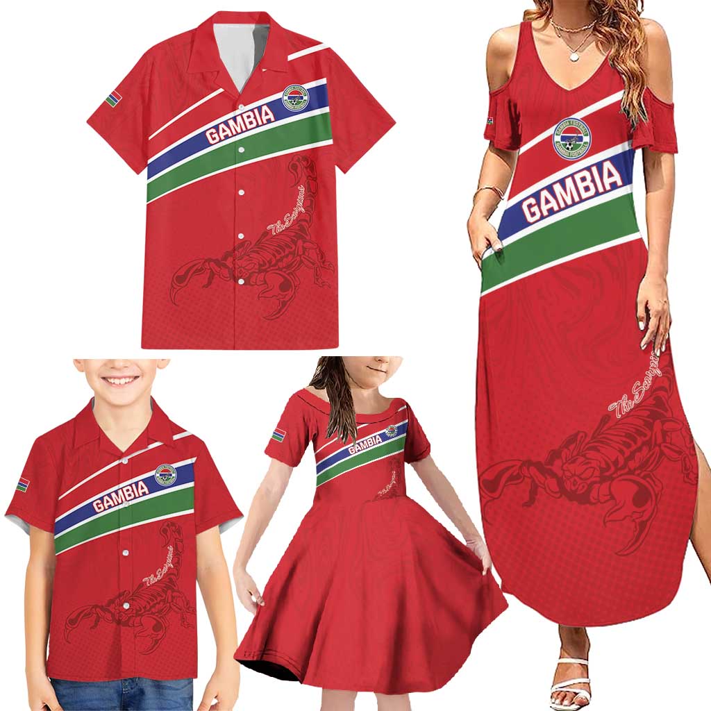 Custom Gambia Football Family Matching Summer Maxi Dress and Hawaiian Shirt Go Scorpions Go