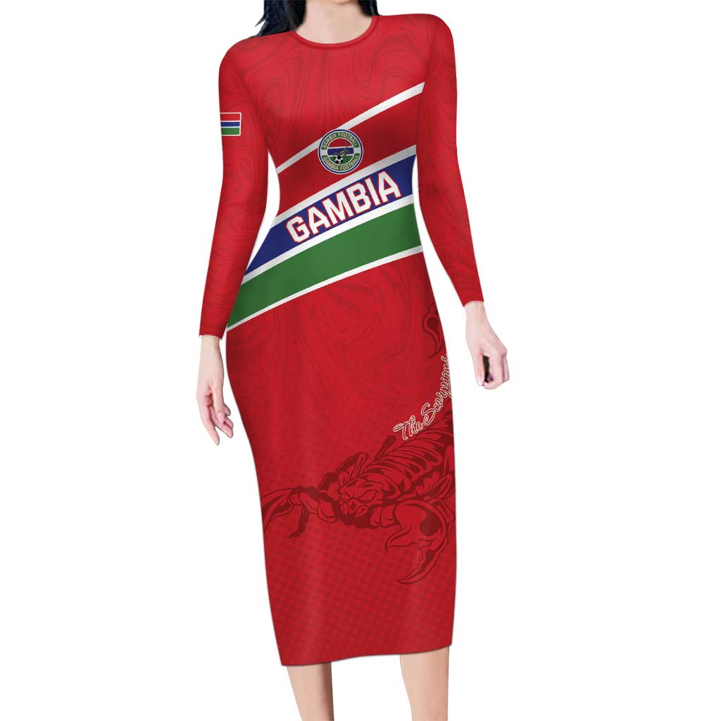 Custom Gambia Football Long Sleeve Bodycon Dress Go Scorpions Go