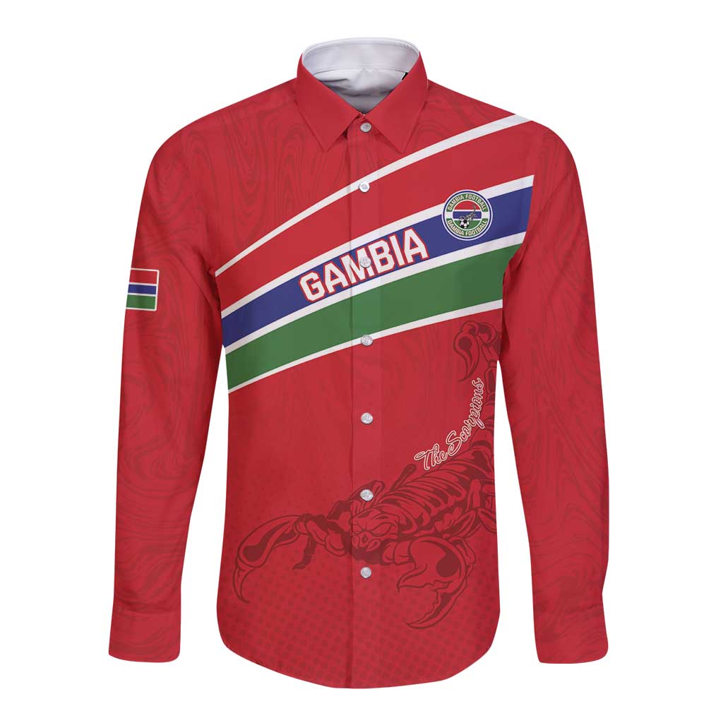 Custom Gambia Football Long Sleeve Button Shirt Go Scorpions Go