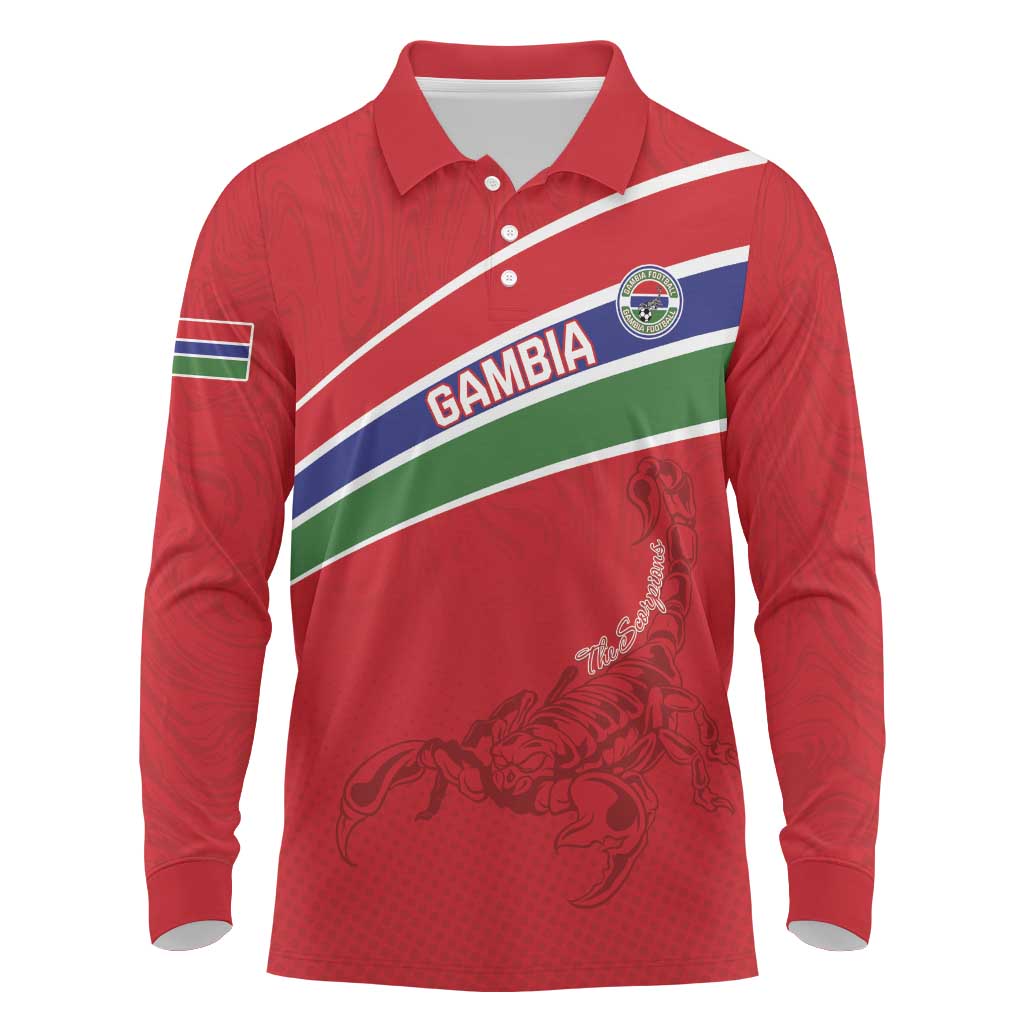 Custom Gambia Football Long Sleeve Polo Shirt Go Scorpions Go
