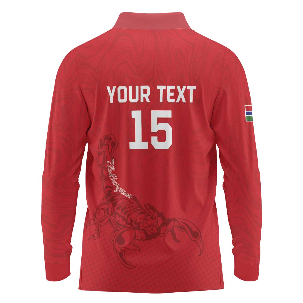 Custom Gambia Football Long Sleeve Polo Shirt Go Scorpions Go