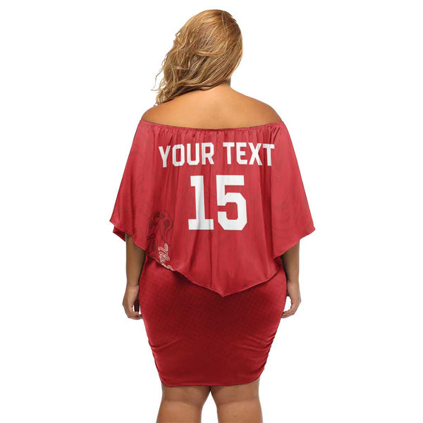 Uganda Football Custom Off Shoulder Short Dress African Pattern Mix Grunge Style - Yellow Color LT15