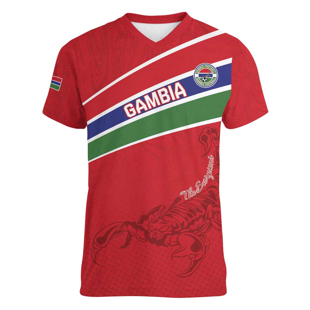 Custom Gambia Football Women V-Neck T-Shirt Go Scorpions Go