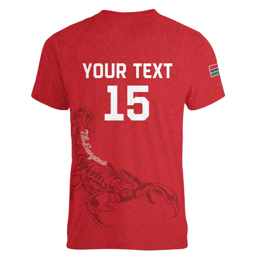 Custom Gambia Football Women V-Neck T-Shirt Go Scorpions Go