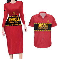 Custom Angola Football Couples Matching Long Sleeve Bodycon Dress and Hawaiian Shirt Avante Palancas Negras