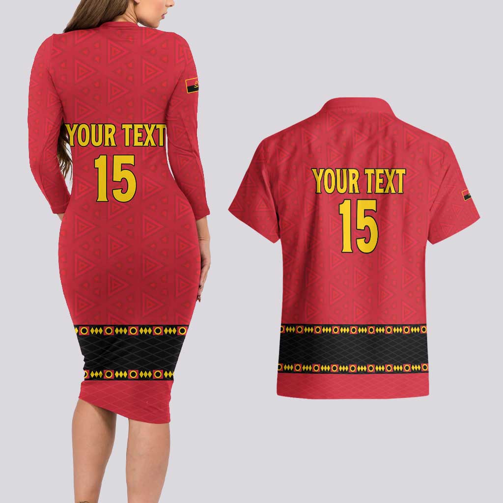 Custom Angola Football Couples Matching Long Sleeve Bodycon Dress and Hawaiian Shirt Avante Palancas Negras