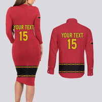 Custom Angola Football Couples Matching Long Sleeve Bodycon Dress and Long Sleeve Button Shirt Avante Palancas Negras