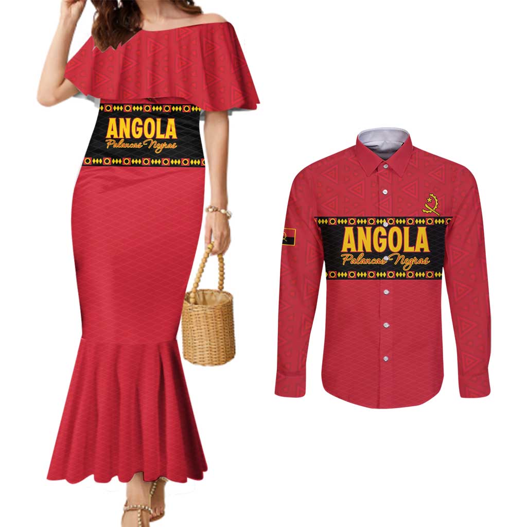 Custom Angola Football Couples Matching Mermaid Dress and Long Sleeve Button Shirt Avante Palancas Negras