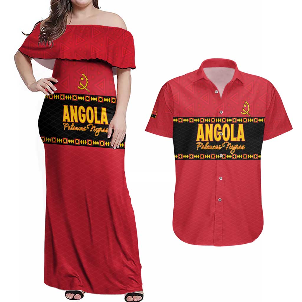 Custom Angola Football Couples Matching Off Shoulder Maxi Dress and Hawaiian Shirt Avante Palancas Negras
