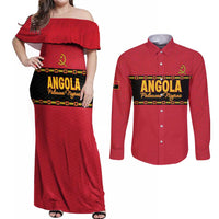 Custom Angola Football Couples Matching Off Shoulder Maxi Dress and Long Sleeve Button Shirt Avante Palancas Negras