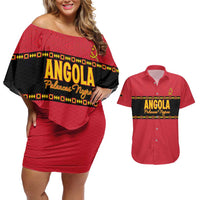 Custom Angola Football Couples Matching Off Shoulder Short Dress and Hawaiian Shirt Avante Palancas Negras