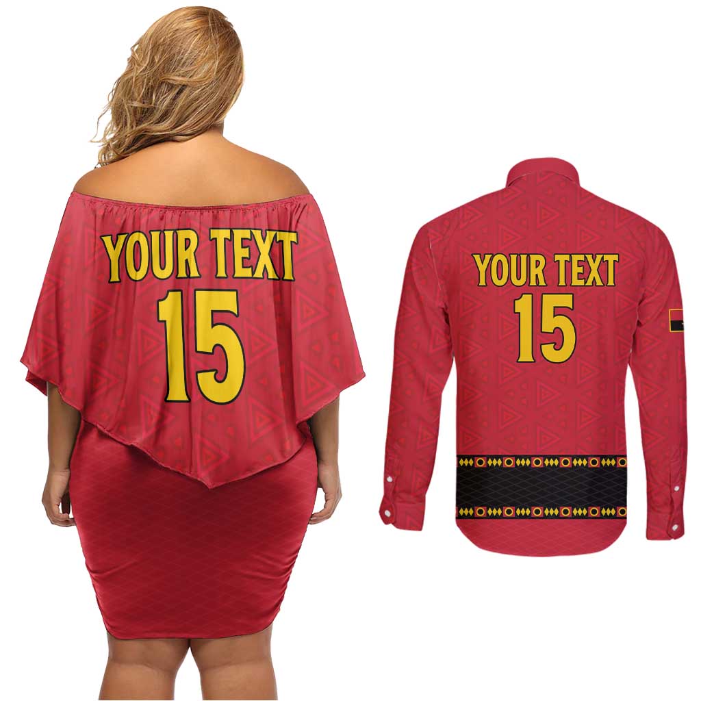Custom Angola Football Couples Matching Off Shoulder Short Dress and Long Sleeve Button Shirt Avante Palancas Negras
