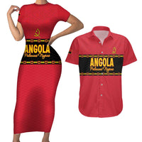 Custom Angola Football Couples Matching Short Sleeve Bodycon Dress and Hawaiian Shirt Avante Palancas Negras
