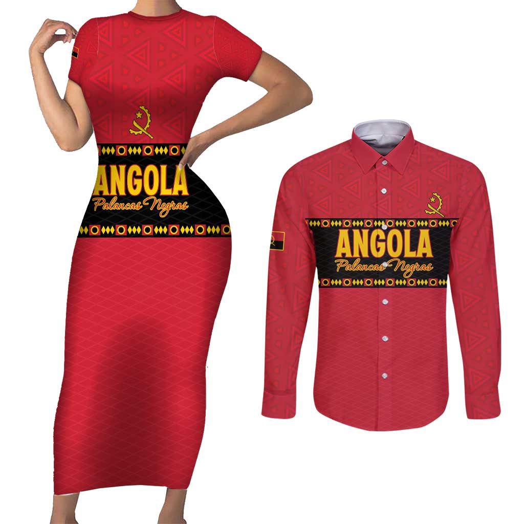 Custom Angola Football Couples Matching Short Sleeve Bodycon Dress and Long Sleeve Button Shirt Avante Palancas Negras