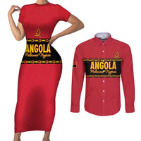 Custom Angola Football Couples Matching Short Sleeve Bodycon Dress and Long Sleeve Button Shirt Avante Palancas Negras