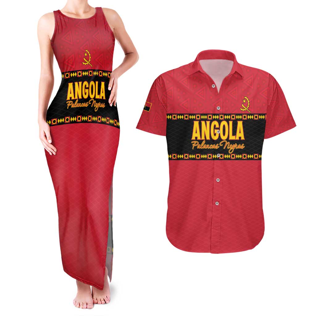 Custom Angola Football Couples Matching Tank Maxi Dress and Hawaiian Shirt Avante Palancas Negras