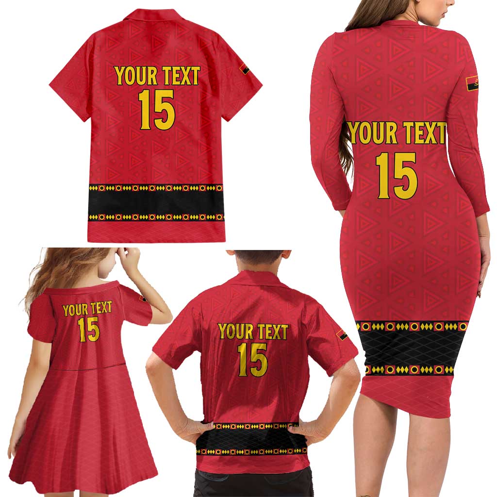 Custom Angola Football Family Matching Long Sleeve Bodycon Dress and Hawaiian Shirt Avante Palancas Negras