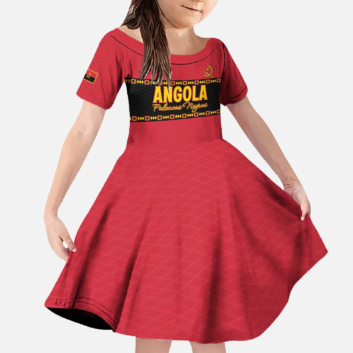 Custom Angola Football Family Matching Off The Shoulder Long Sleeve Dress and Hawaiian Shirt Avante Palancas Negras