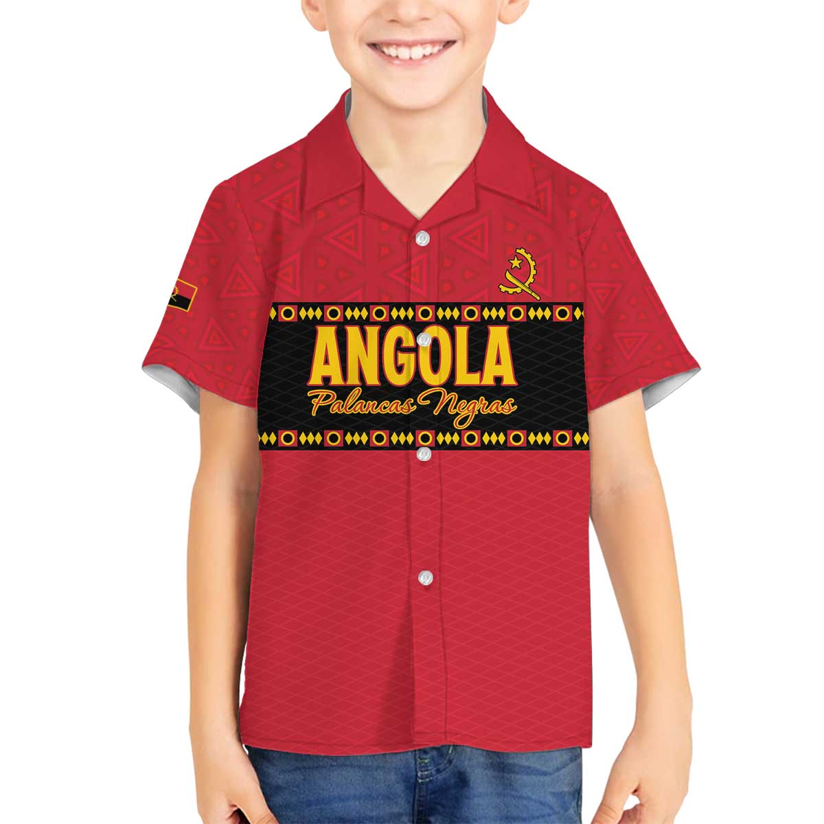 Custom Angola Football Family Matching Off The Shoulder Long Sleeve Dress and Hawaiian Shirt Avante Palancas Negras