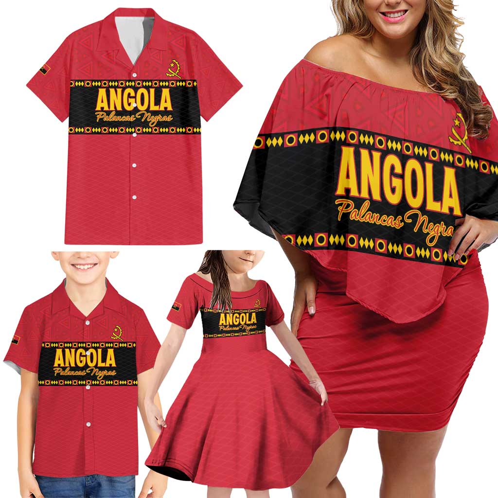 Custom Angola Football Family Matching Off Shoulder Short Dress and Hawaiian Shirt Avante Palancas Negras
