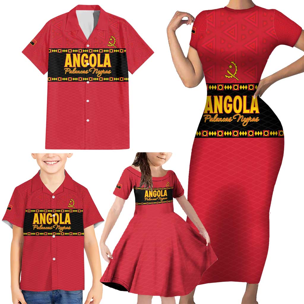 Custom Angola Football Family Matching Short Sleeve Bodycon Dress and Hawaiian Shirt Avante Palancas Negras