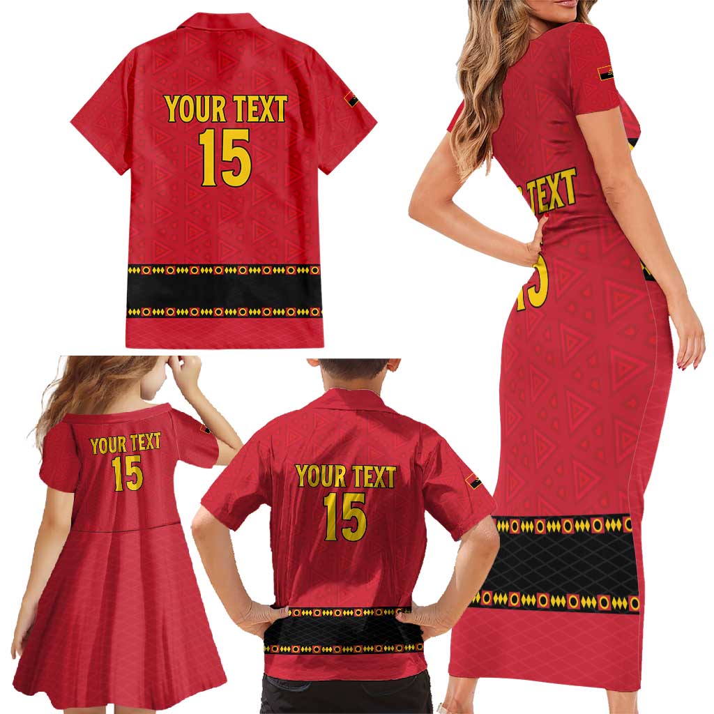 Custom Angola Football Family Matching Short Sleeve Bodycon Dress and Hawaiian Shirt Avante Palancas Negras