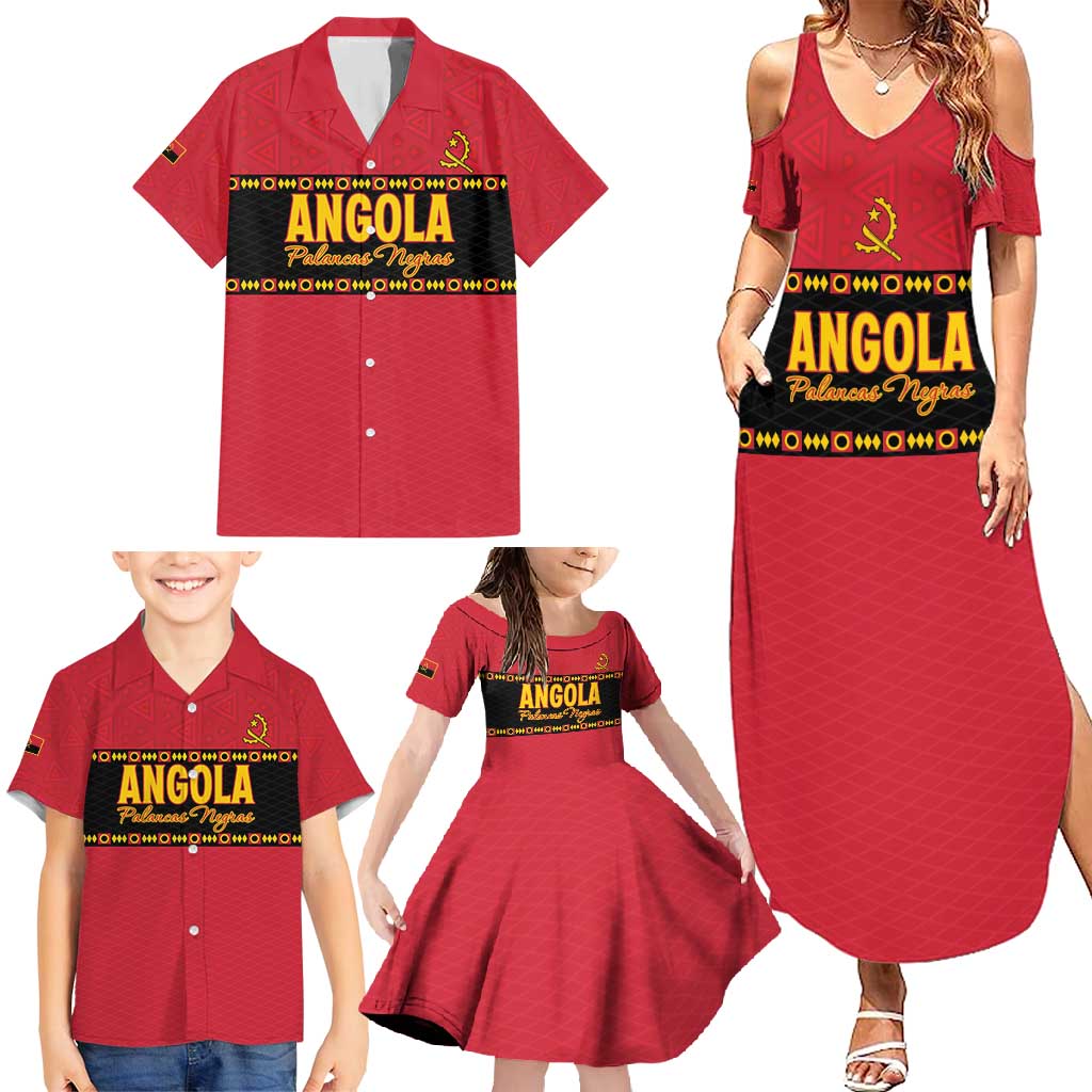 Custom Angola Football Family Matching Summer Maxi Dress and Hawaiian Shirt Avante Palancas Negras