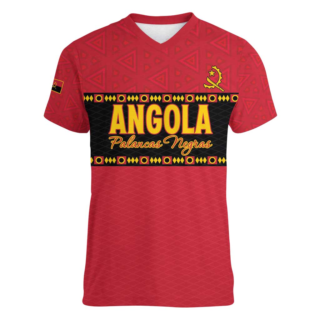 Custom Angola Football Women V-Neck T-Shirt Avante Palancas Negras