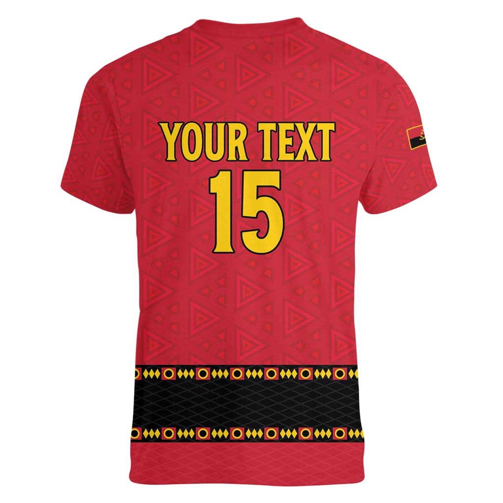 Custom Angola Football Women V-Neck T-Shirt Avante Palancas Negras