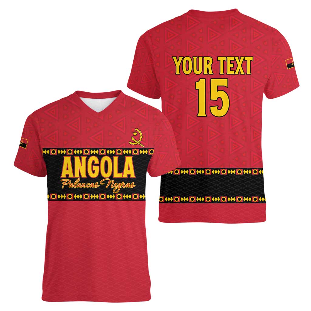 Custom Angola Football Women V-Neck T-Shirt Avante Palancas Negras