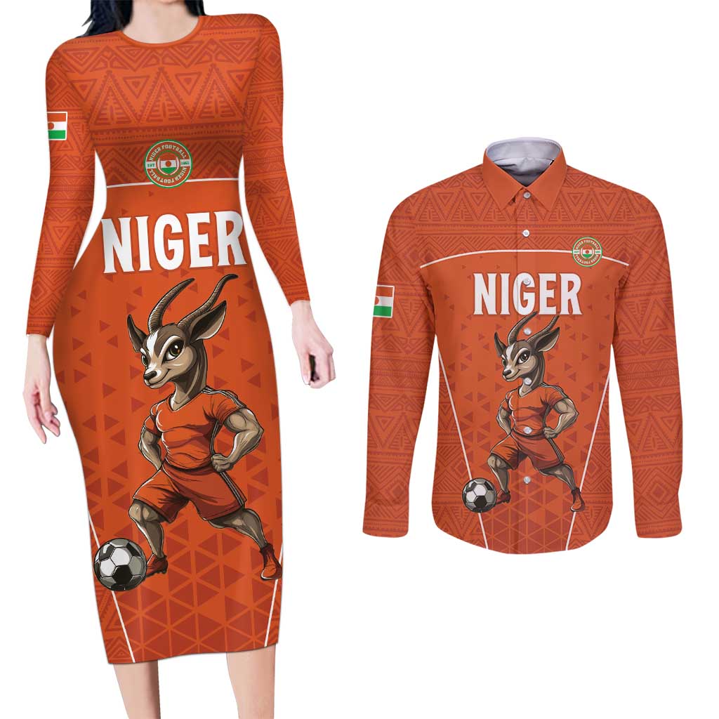 Custom Niger Football Couples Matching Long Sleeve Bodycon Dress and Long Sleeve Button Shirt Allez les Menas On Va Gagner