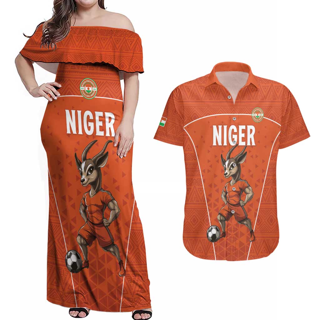 Custom Niger Football Couples Matching Off Shoulder Maxi Dress and Hawaiian Shirt Allez les Menas On Va Gagner