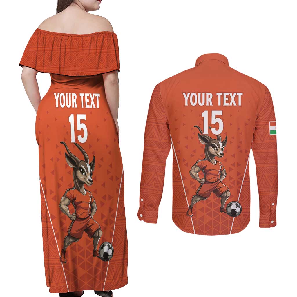 Custom Niger Football Couples Matching Off Shoulder Maxi Dress and Long Sleeve Button Shirt Allez les Menas On Va Gagner