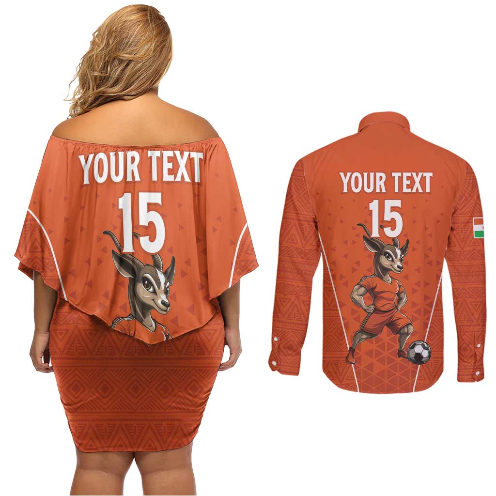 Custom Niger Football Couples Matching Off Shoulder Short Dress and Long Sleeve Button Shirt Allez les Menas On Va Gagner