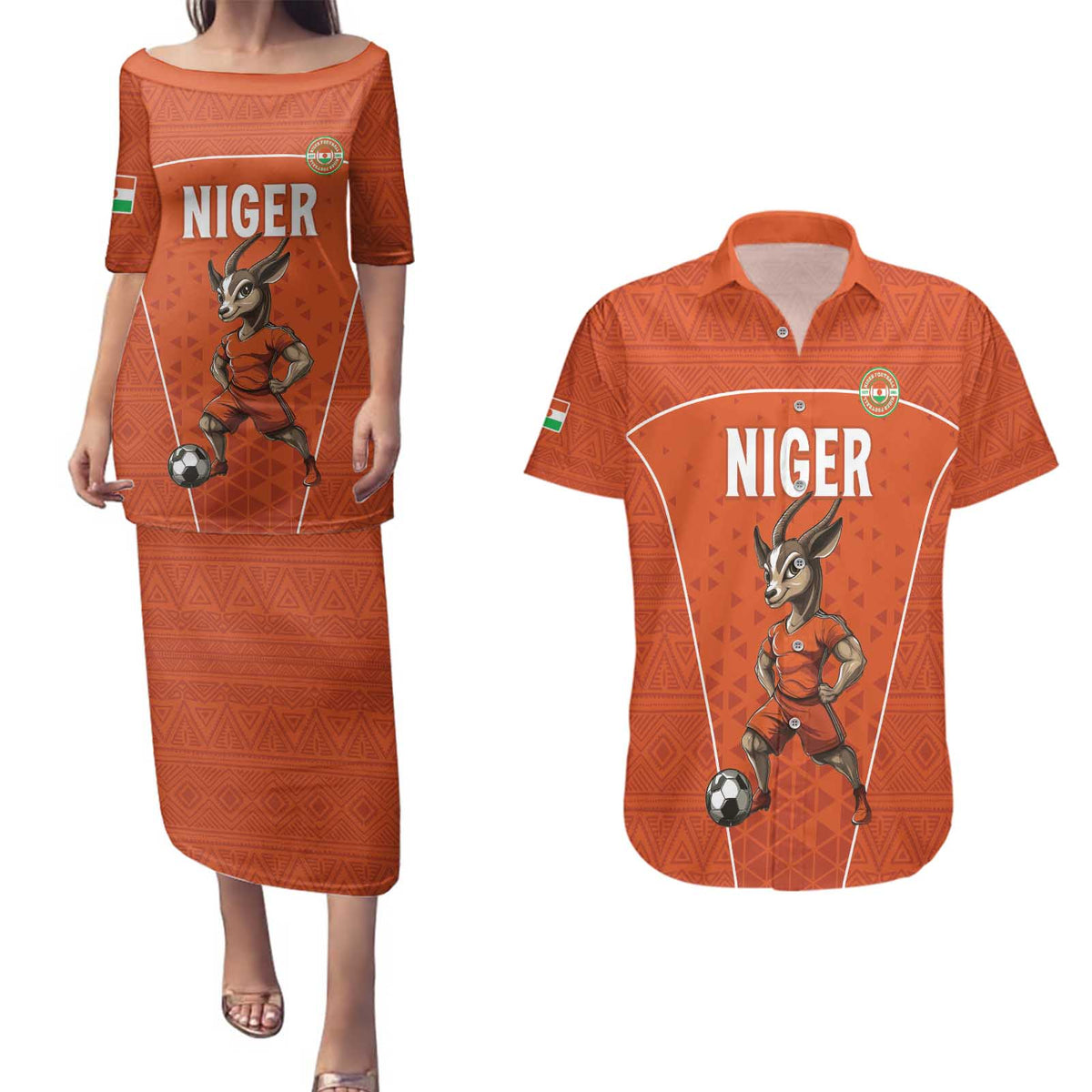 Custom Niger Football Couples Matching Puletasi and Hawaiian Shirt Allez les Menas On Va Gagner