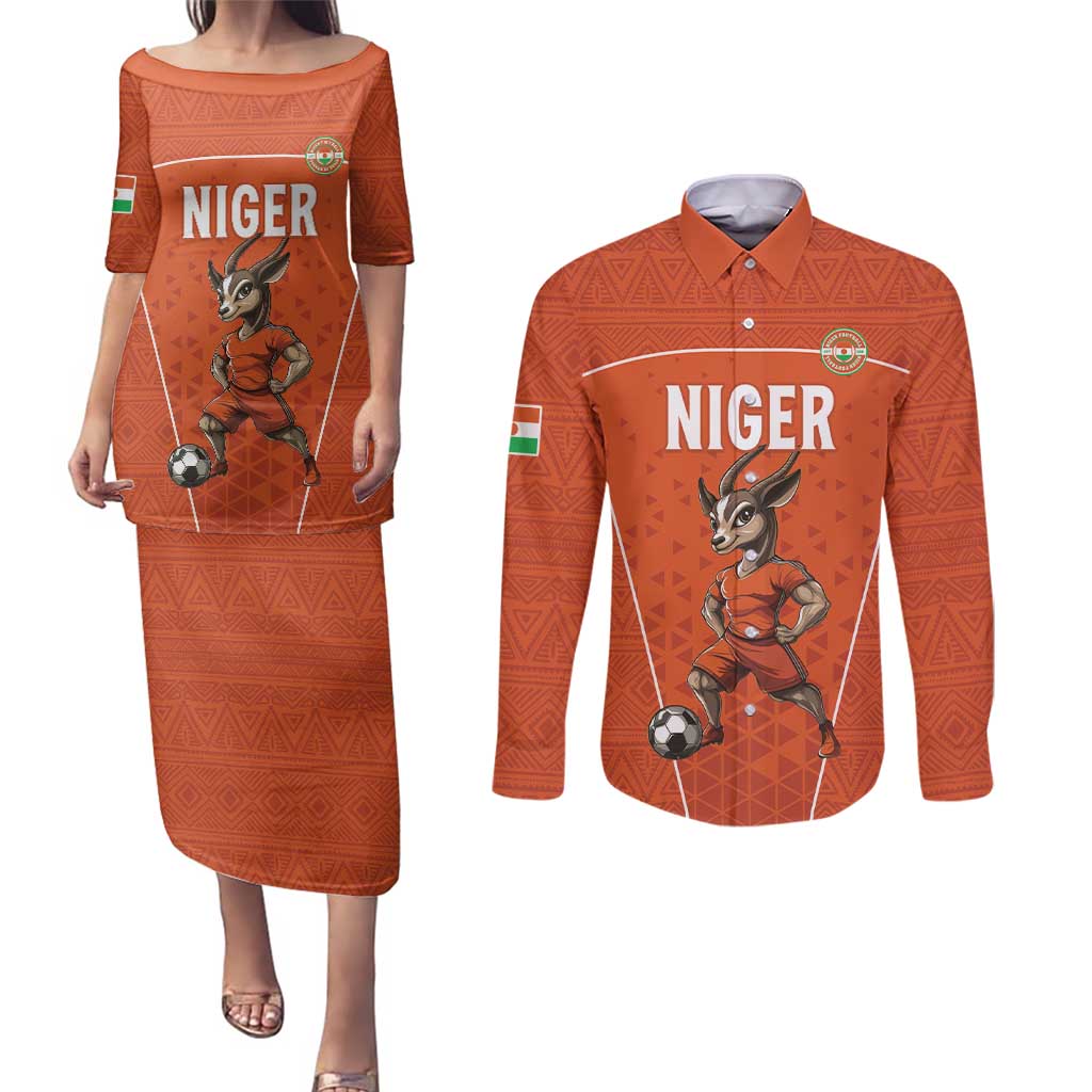 Custom Niger Football Couples Matching Puletasi and Long Sleeve Button Shirt Allez les Menas On Va Gagner
