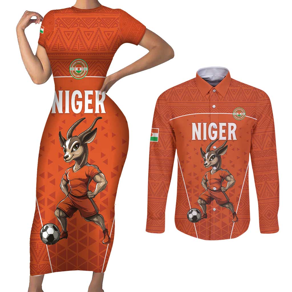 Custom Niger Football Couples Matching Short Sleeve Bodycon Dress and Long Sleeve Button Shirt Allez les Menas On Va Gagner