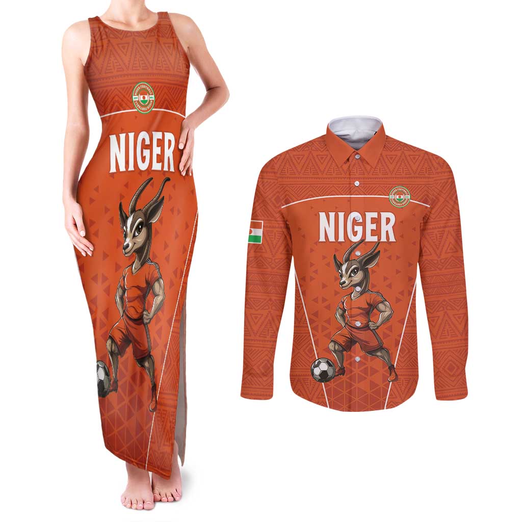Custom Niger Football Couples Matching Tank Maxi Dress and Long Sleeve Button Shirt Allez les Menas On Va Gagner