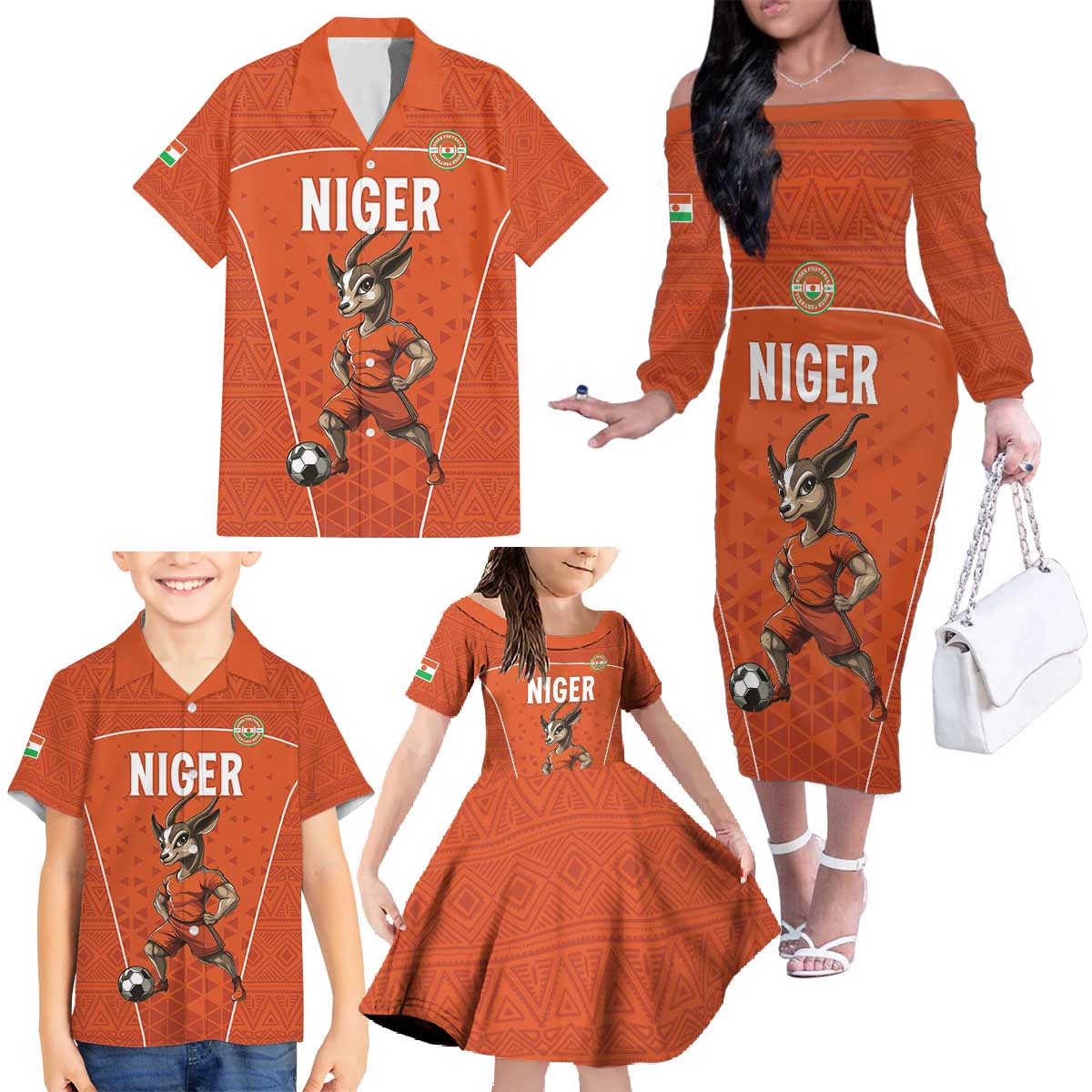 Custom Niger Football Family Matching Off The Shoulder Long Sleeve Dress and Hawaiian Shirt Allez les Menas On Va Gagner
