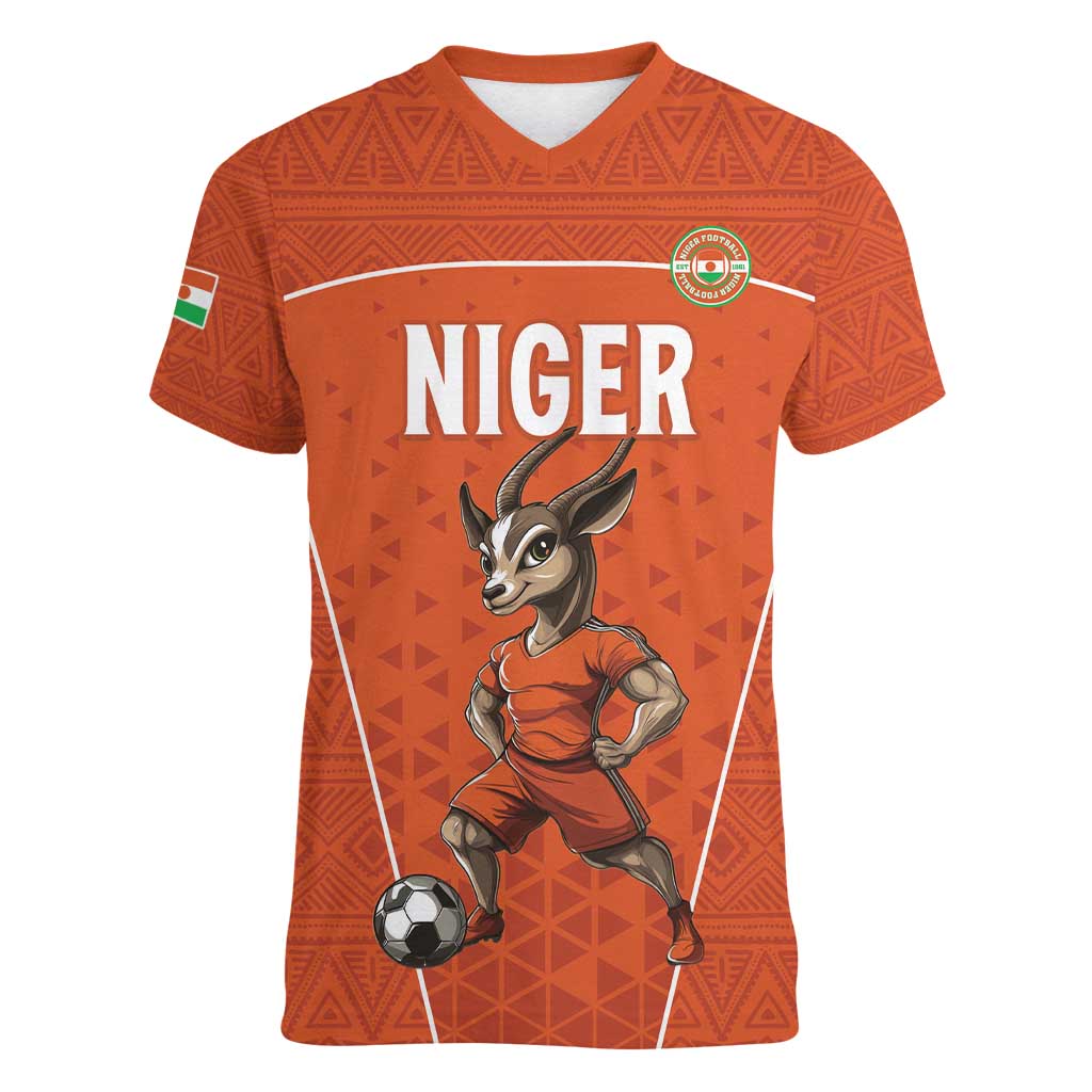 Custom Niger Football Women V-Neck T-Shirt Allez les Menas On Va Gagner